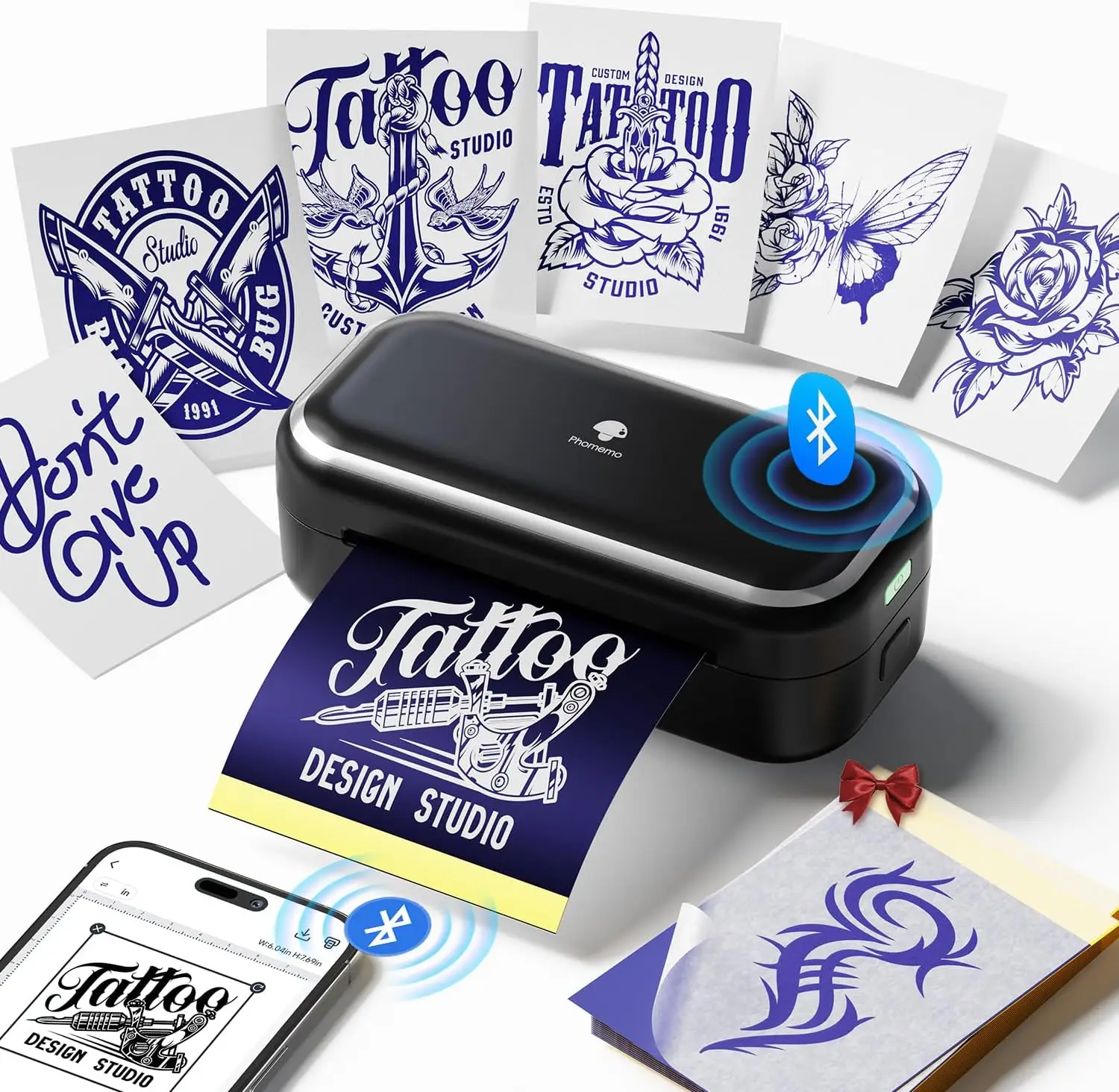 

Mini Tattoo Stencil Printer with Bluetooth, Transfer Paper for Beginners & Artists, DIY Parties Gifts