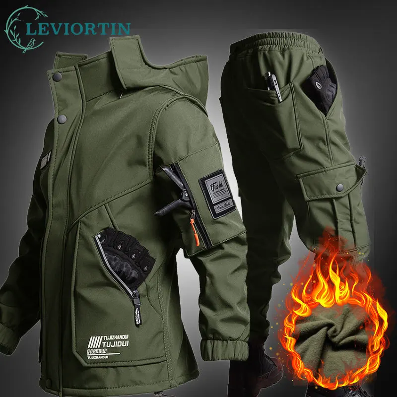 Winter Functional Assault Suit Men\'s Tactical Military Hunting Cycling Clothing Windproof Warm Outer Set Jacket + Cargo Pants