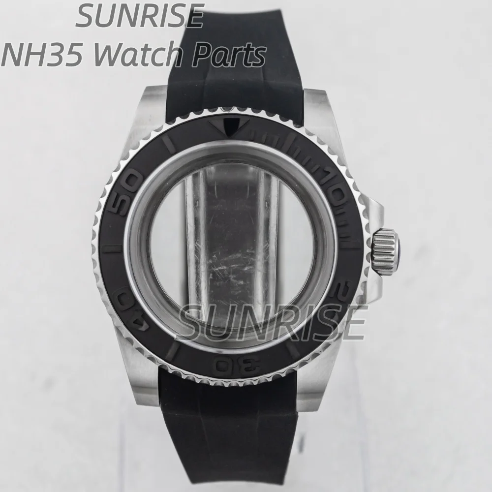 40 mm NH35 kast voor Yacht-master NH35 NH36 beweging 28,5 mm wijzerplaat saffierglas rubberen band herenhorlogekast 316L staal waterdicht