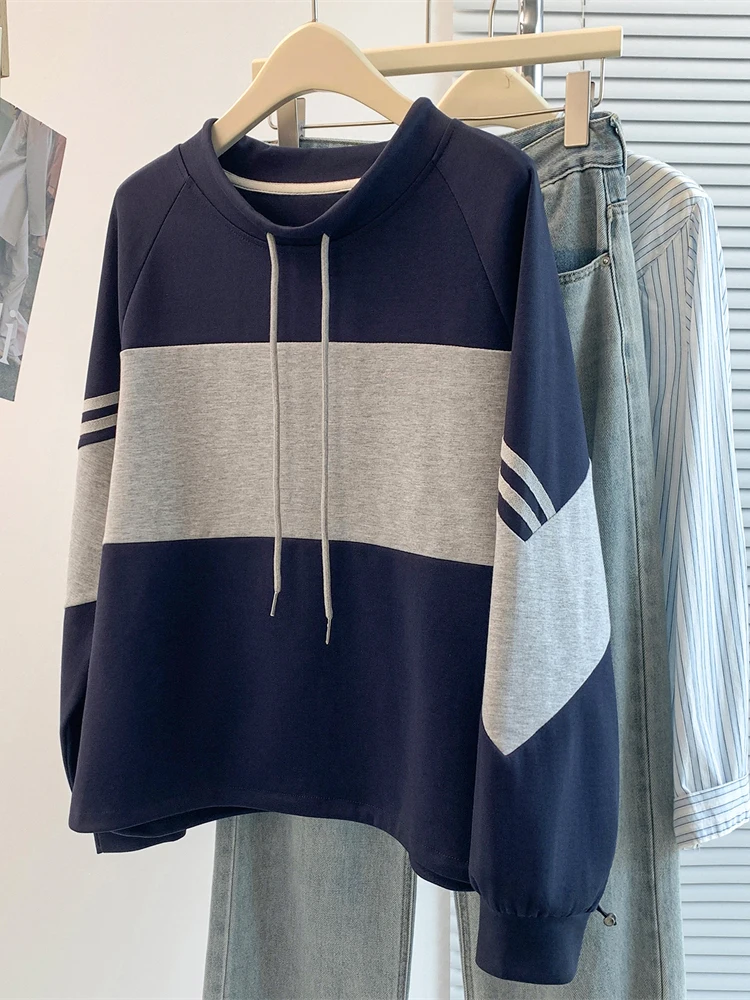 

Faionable College Sle Футболка Dstring oulder Sve Patchwork Casual Agel Design Женская длинная све круглая Ne S...