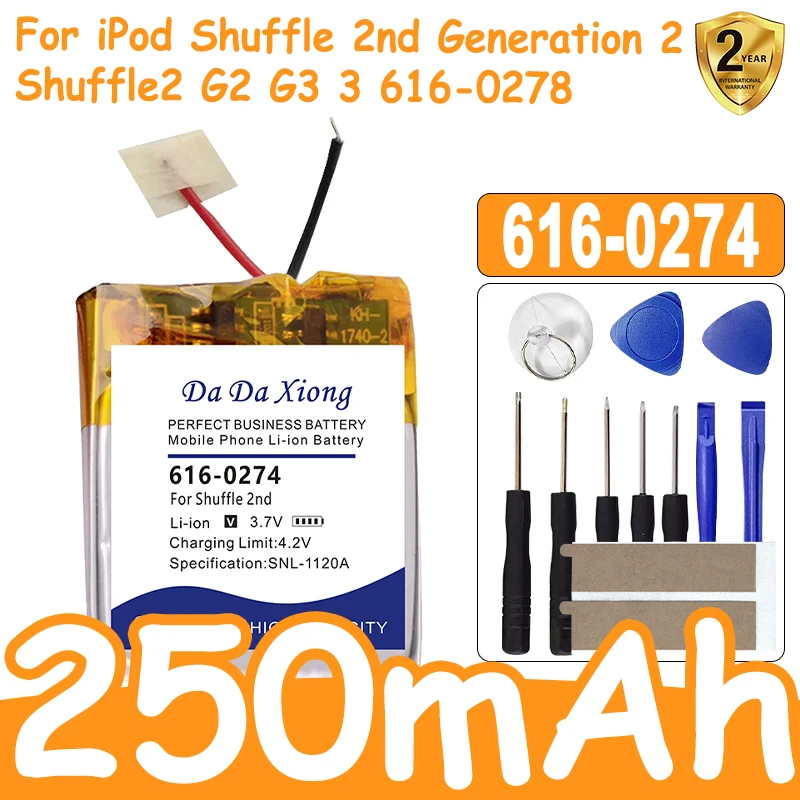 616-0274 616-0278 batería de 250mah para iPod Shuffle 2 Generación Shuffle 2nd G2 1GB, G3 MP3 AHB332222W 9A24304-0067 + herramientas gratuitas