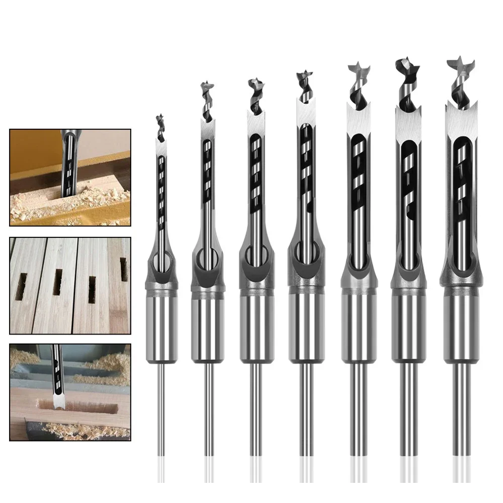 6Pcs/7Pcs Square Hole Drill Woodworking Drill Tools 6.4-16mm Auger Mortising Chisel Drill Wood Carving DIY Furniture Woodworking