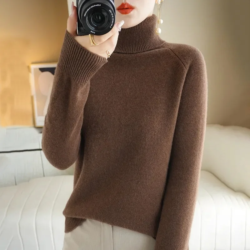 

Women Long Sleeve Pullovers Sweaters Autumn Winter Korean Loose Turtleneck Sweaters Ladies Elegant Cashmere Knitted Jumper Tops
