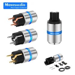 Monosaudio E106G/F106G 99.998% Red Copper Gold Rhodium Plated Hifi EU power Plug IEC Fonnector Audio Schuko Power Cord Connector