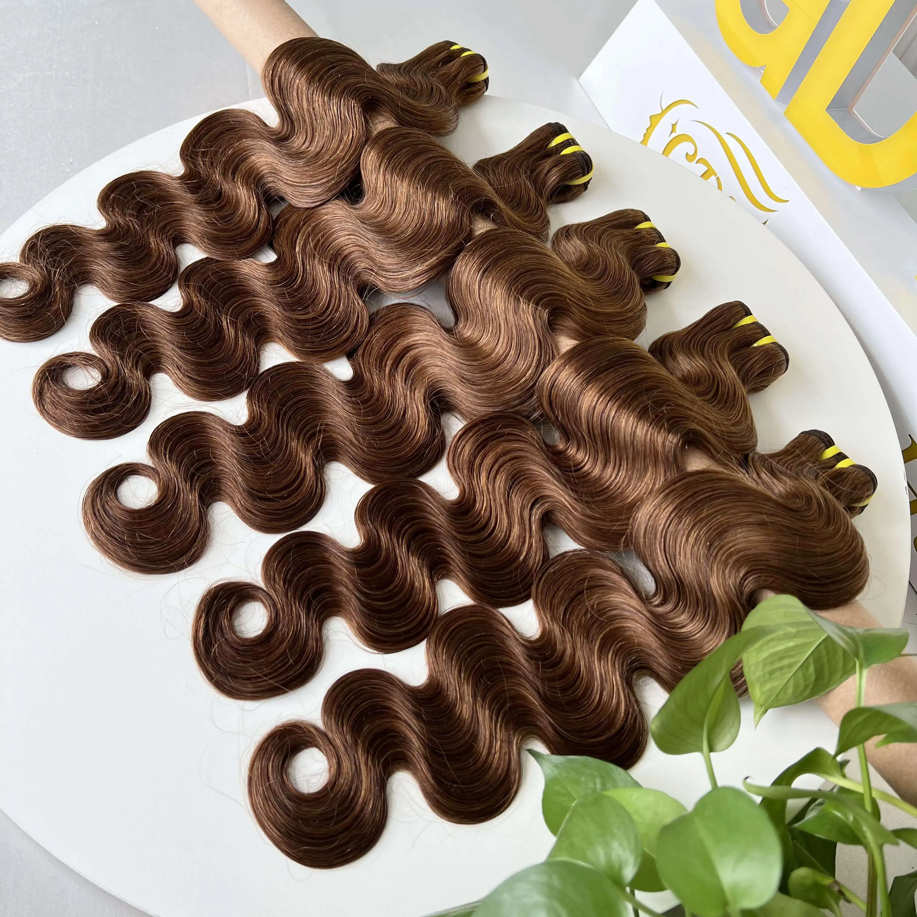 Raw Indian Bouncy Body Wave Bundles, 100% Soft Cabelo Humano, Trança Bundles, Extensões de cabelo, Chocolate Brown, Double Drawn, #4, 3Pcs