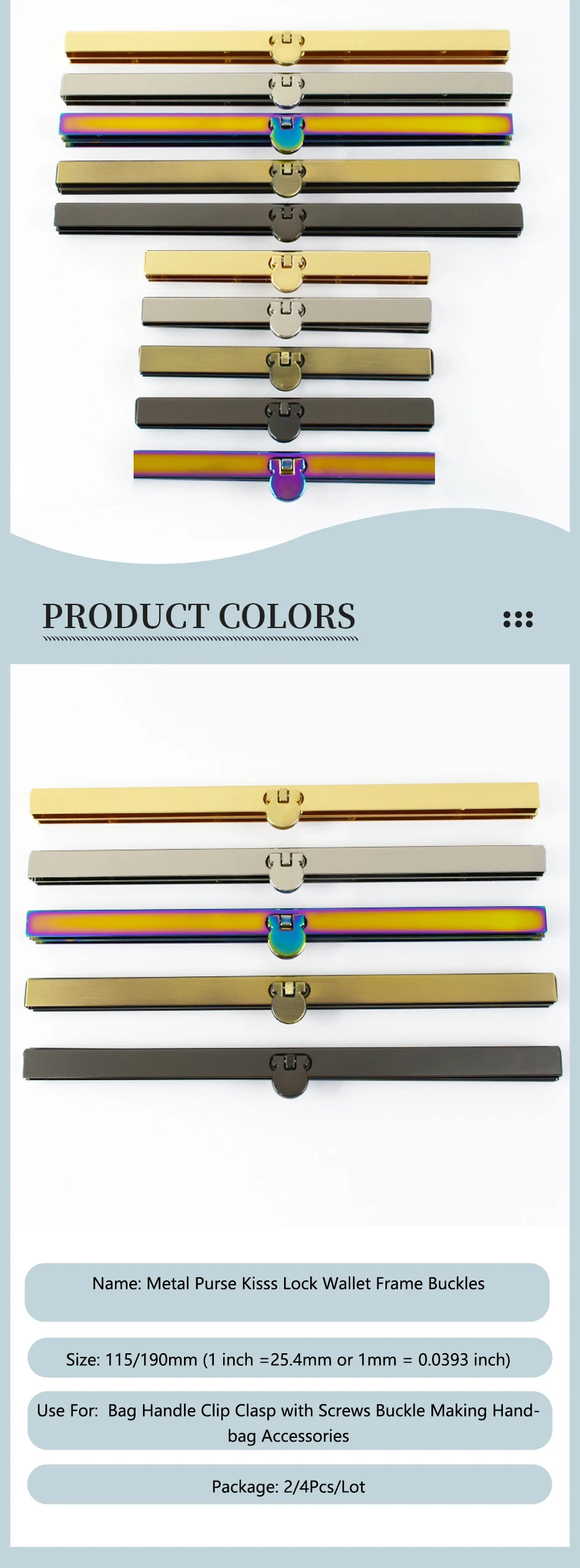2/4Pcs 115/190mm Metal Purse Kiss Clasp Handbag Lock Wallet Frame Buckles  Bag Handle Clip Decorative DIY Hardware Accessories - AliExpress