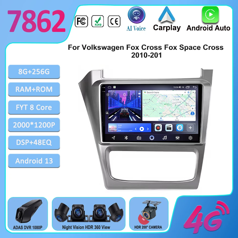 For Volkswagen Fox Cross Fox Space Cross 2010-2019 Car Radio Stereo Unit Multimedia Player GPS BT Carplay Android Auto No 2 din