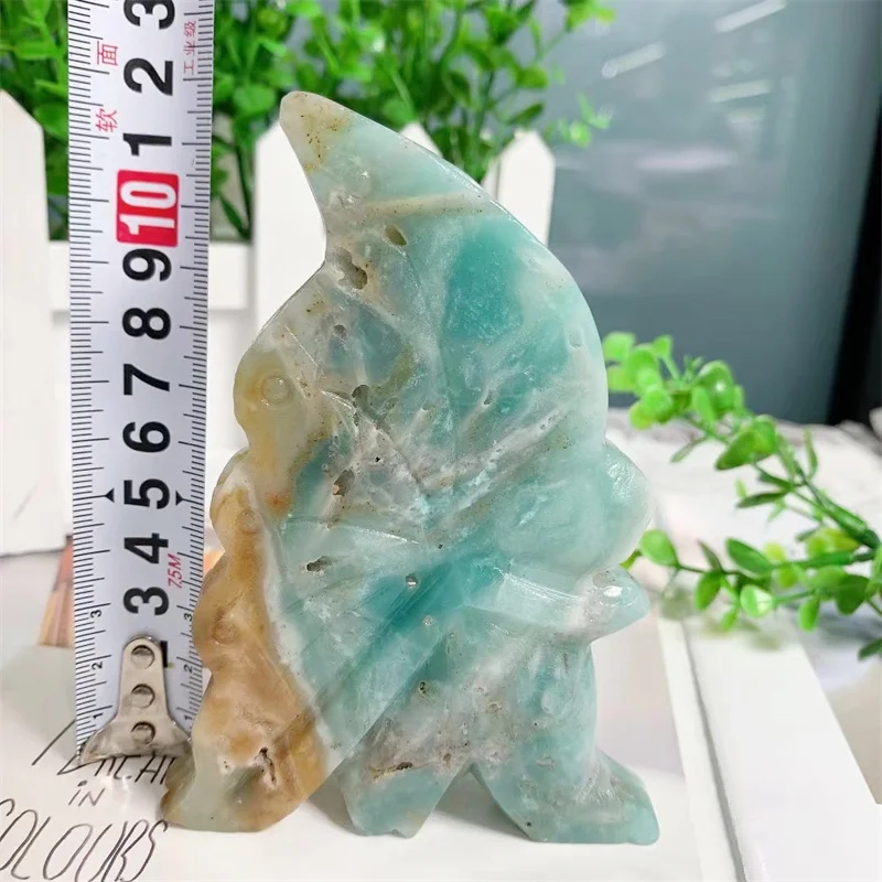 Imagem -06 - Quartzo Amazonita Pedra Mão Esculpida Artesanato Cristal Escultura Borboleta Flor Fada para Decoração Casa Peças 12cm Natural de