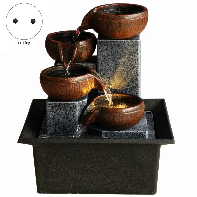 Tabletop Fountain Ornaments Home Gardening Decoration Rockery Water Fountain Crafts Gifts Desktop Decorations EU Plug