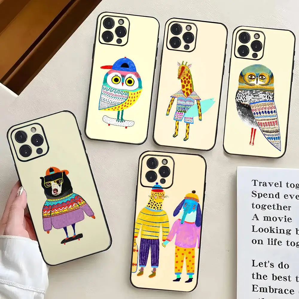

1pc Fashion Cartoon Abstract Animal Play Phone Case Silicone Soft For IPhone 16 15 14 13 12 11 X XR Plus Pro Max Plus