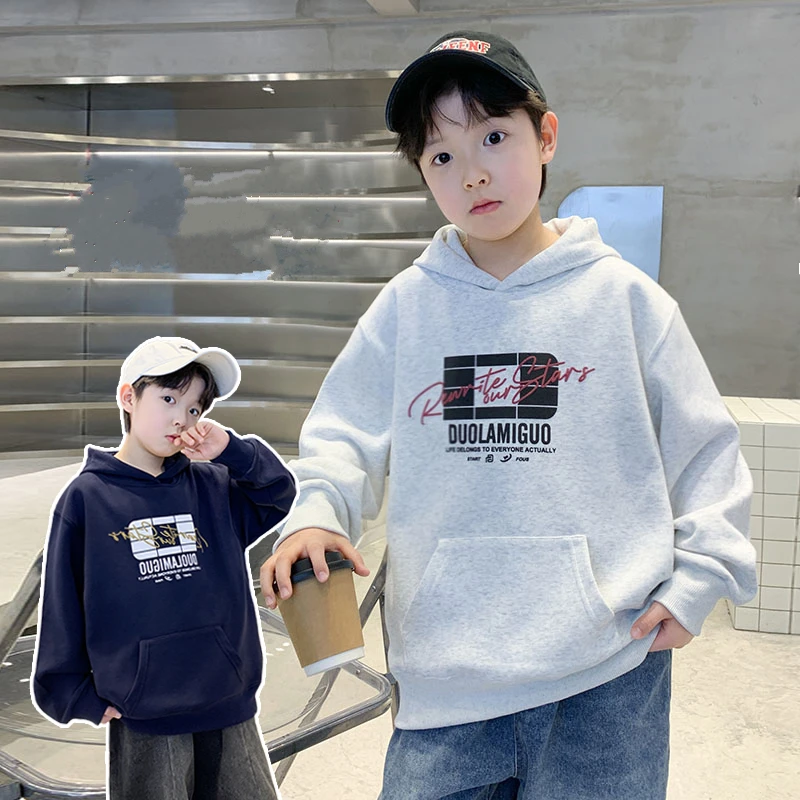

Korean Style Teens Boy Autumn Winter Hoodies Children Fashion Streetwear Cotton Sweatshirts With Letters 7 8 9 11 13 14 15 16 Y