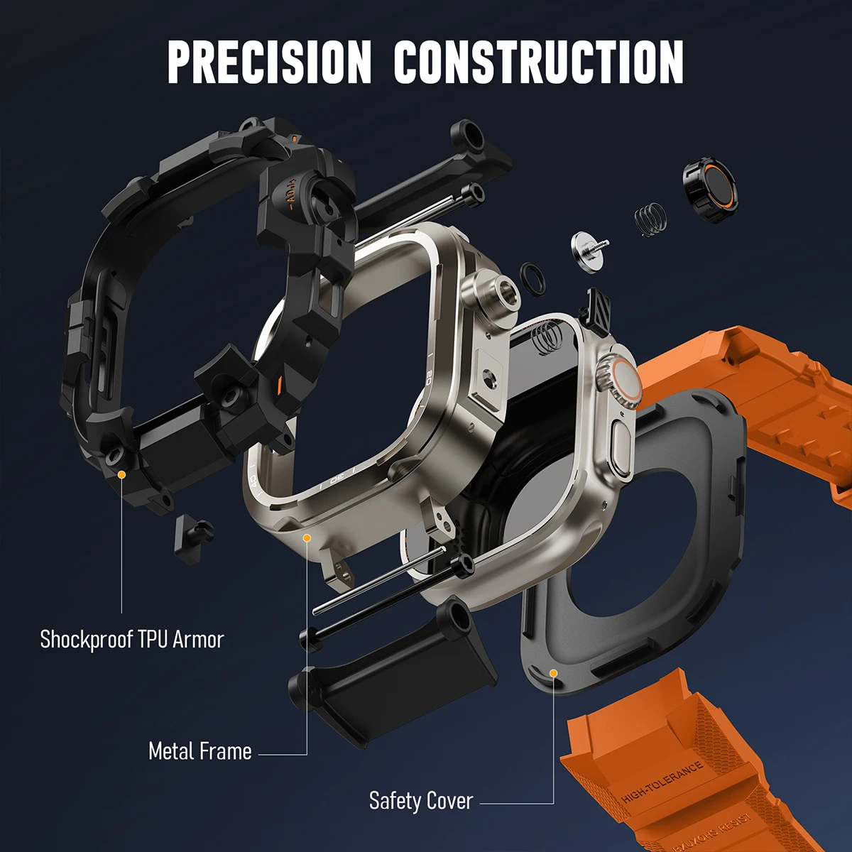 Panzerstil-Gehäuse+Armband für Apple Watch Ultra 3 2 49mm TPU Metall-Abdeckung Taktisches Band für Series 11 10 9 8 7 SE Ersatz-Kit – Detail 7
