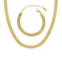 316L Stainless Steel Charm Woven Mesh Necklace Bracelet Set Set for Girl Women New IP Gold Plated Kpop Gift