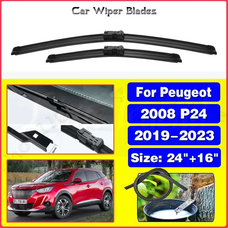 

For Peugeot 2008 P24 2019 - 2023 Frameless Wiper Blades Cutter Windscreen Windshield Cleaning Replacement Accessory 24" + 16"
