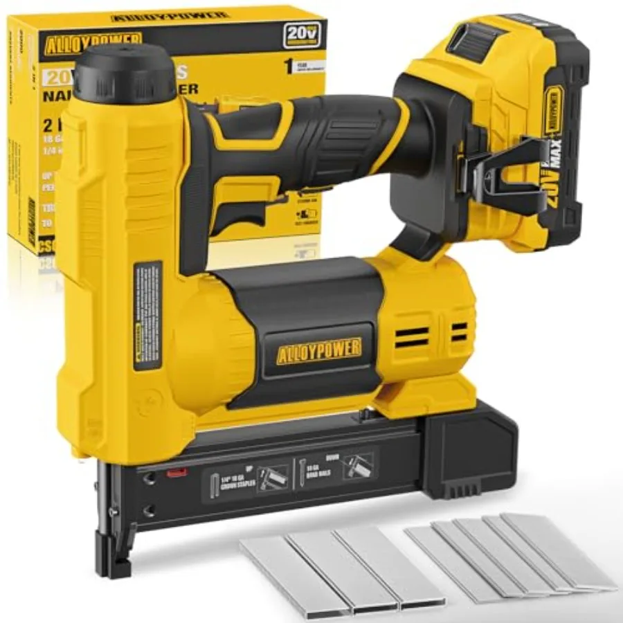 

Home Improvement Woodworking: Alloy Power 2-in-1 Cordless Brad Nailer/Electric Stapler Aluminum Body Black/Gray 2.0Ah Battery I