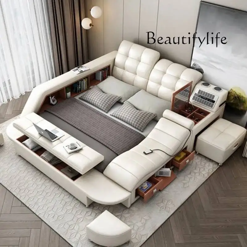 

Y Cute Under Storage Double Bed Aesthetic Master Cheap Multifunctional Bedroom Twin Bed Frame Modern Leather Cama Casal Furnitur