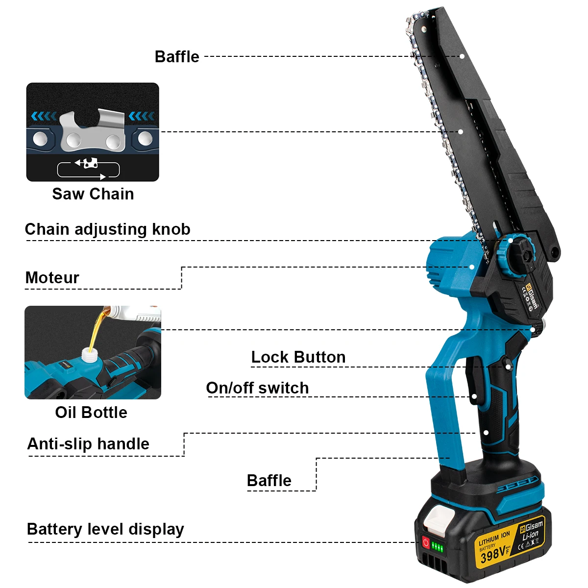 8 Inch Brushless Electric Saw With Oil Can Woodworking Handheld Pruning Chainsaw Garden Cutting Tool For Makita 18V Battery