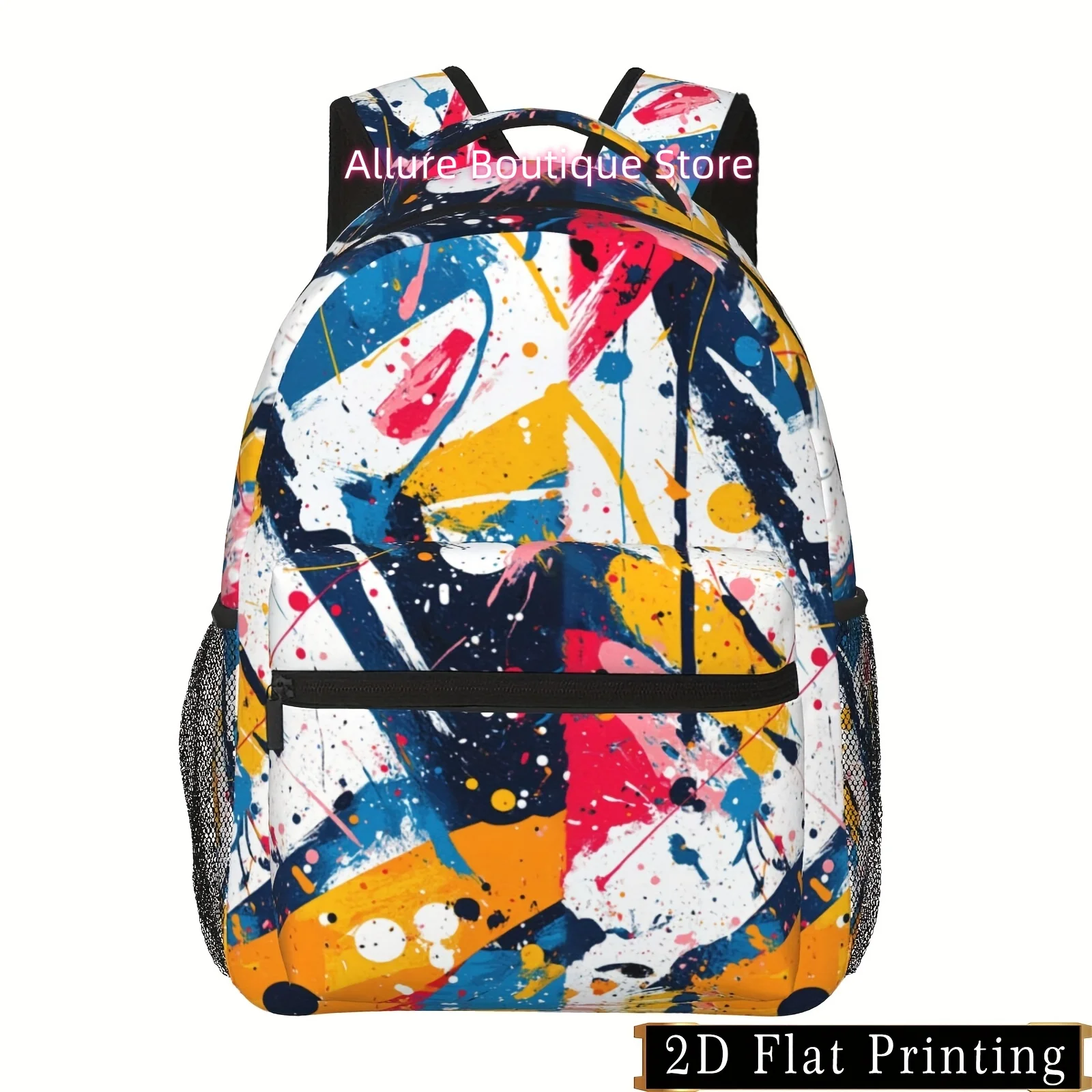 Large Capacity Backpack with Graffiti Print & Padded Back/Waist Protection - Heavy-Duty Backpack with Tablet Pocket, Laptop Comp