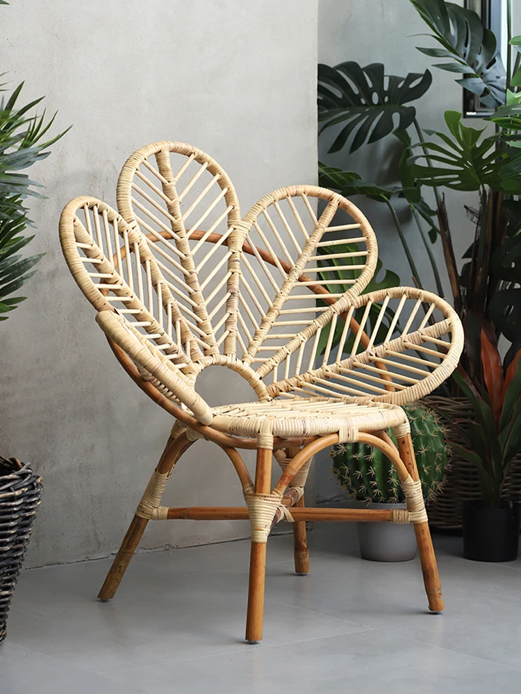 Couch Vintage Rattan Chair for Balcony Outdoor Courtyard Rattan Casual Backrest Single Seat Chair