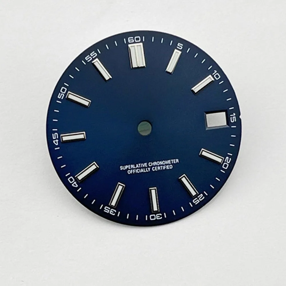 

Watch Dial 28.5mm, Single Calendar 3D Nails Watch Faces, BGW9 Blue Green Luminous Dial, for NH35A/NH36 Movement, NH35 Dial
