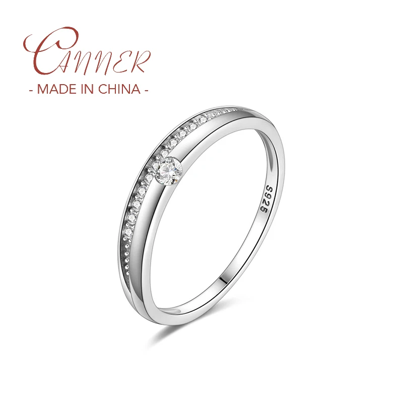 CANNER Fashion S925 Sterling Silver Clear Zircon Promise Ring For Women Wedding Finger Rings Jewelry Bague Gifts Bijoux Anillos