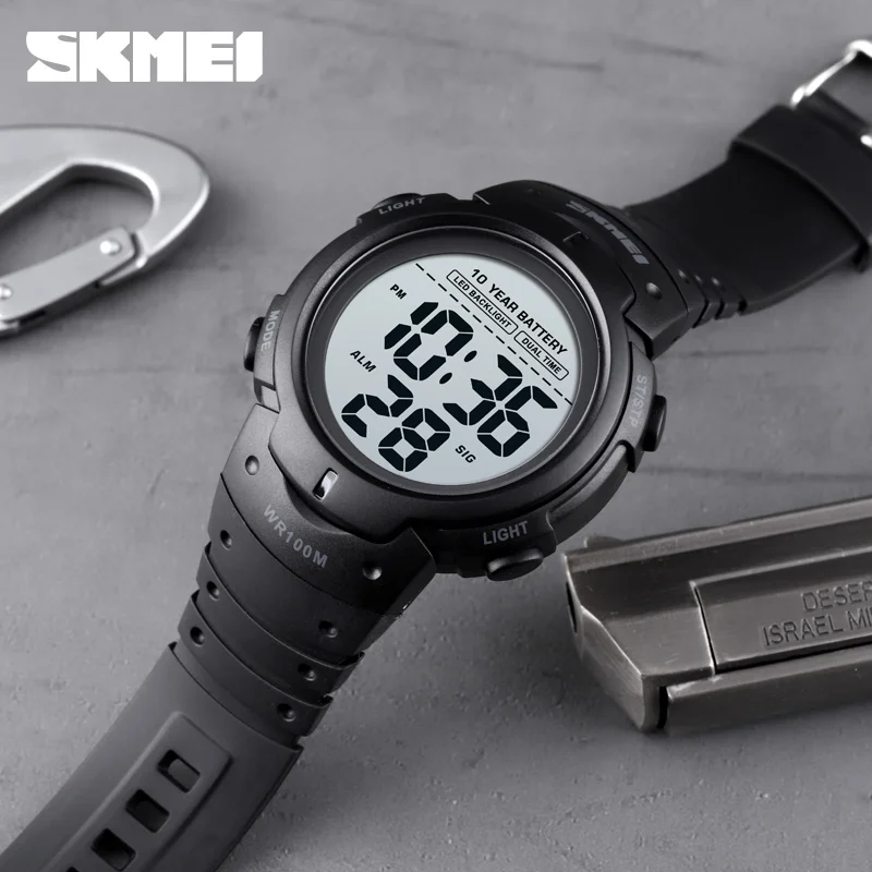 SKMEI Male Sports Fitness Watches Digital 100M Waterproof Wristwatches 2 Time 10 Year Battery Alarm Clock Watch Reloj Hombre