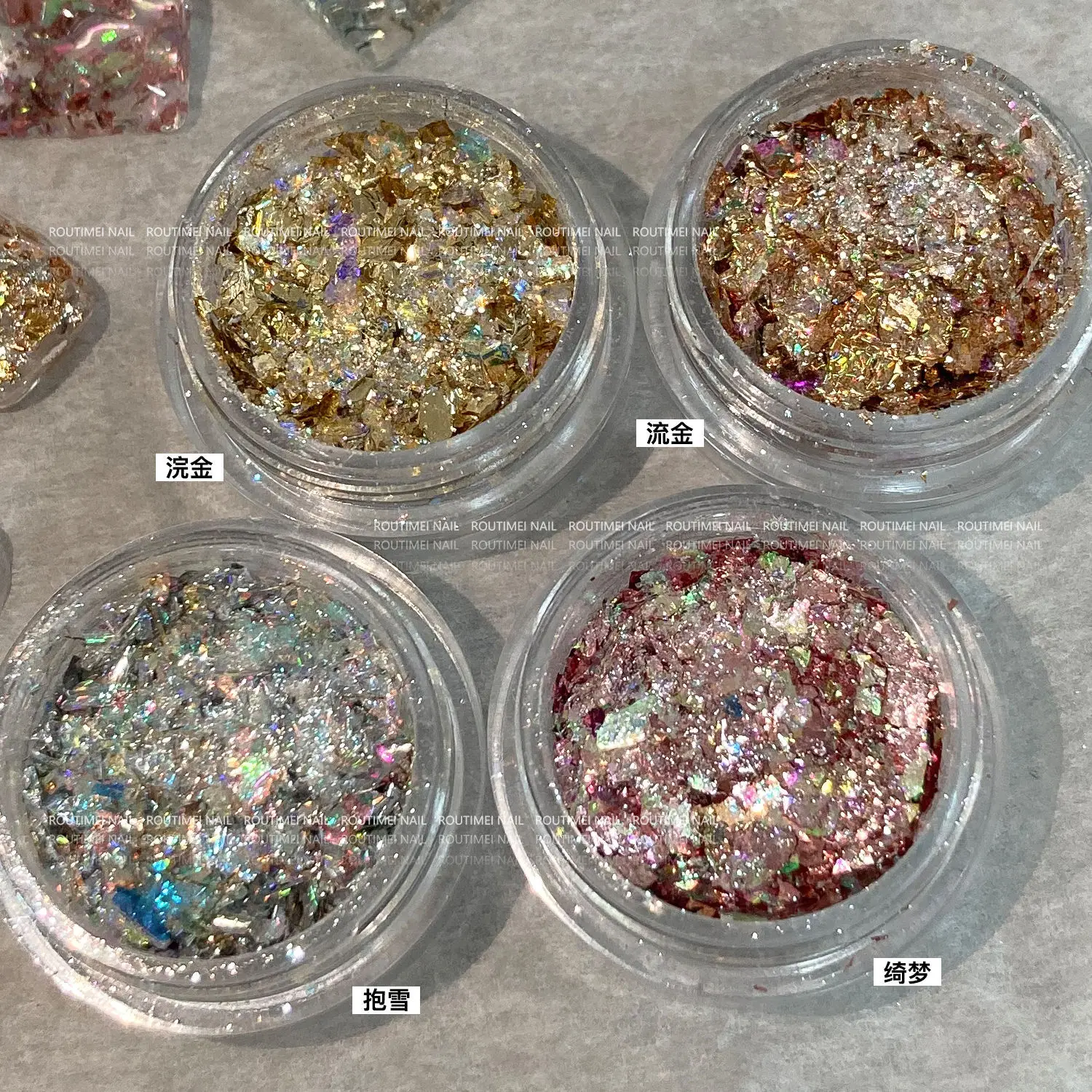 4pcs/Set 3D Rose Gold Silver Copper Nail Foil Sequins Gold Foils Nail Flakes Glitter Leaf Flake Irregular Paillette Manicure Dec