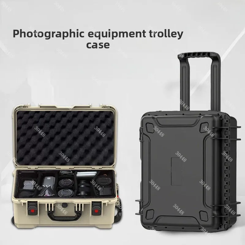 

Портативный ящик для инструментов с телескопической ручкой, толстый прочный водонепроницаемый чехол для камеры, защитный пластиковый ящик для хранения оборудования