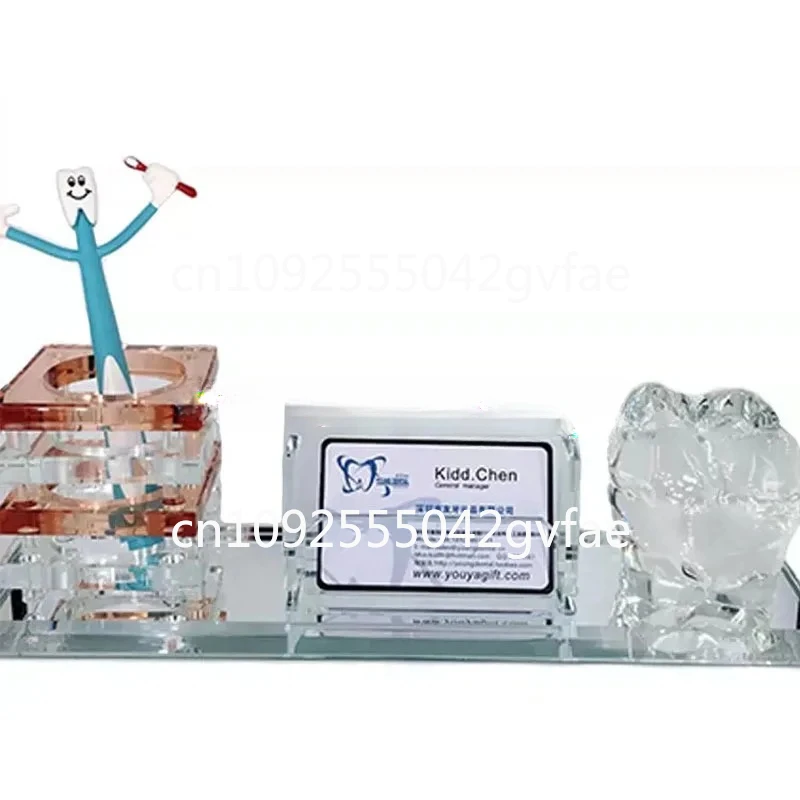 Dental Crystal molar business card holder+Pen holder Set dental gift for Dental Clinic decoration