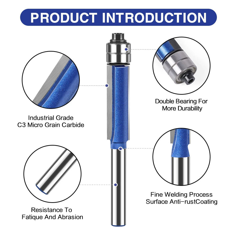 1/4′′ 5/16′′ 3/8′′1/2′′ Router Bit 6mm 1/4′′ Shank Flush Trim Bit With Two Bearings Router Bits For Wood Trimming Cutters