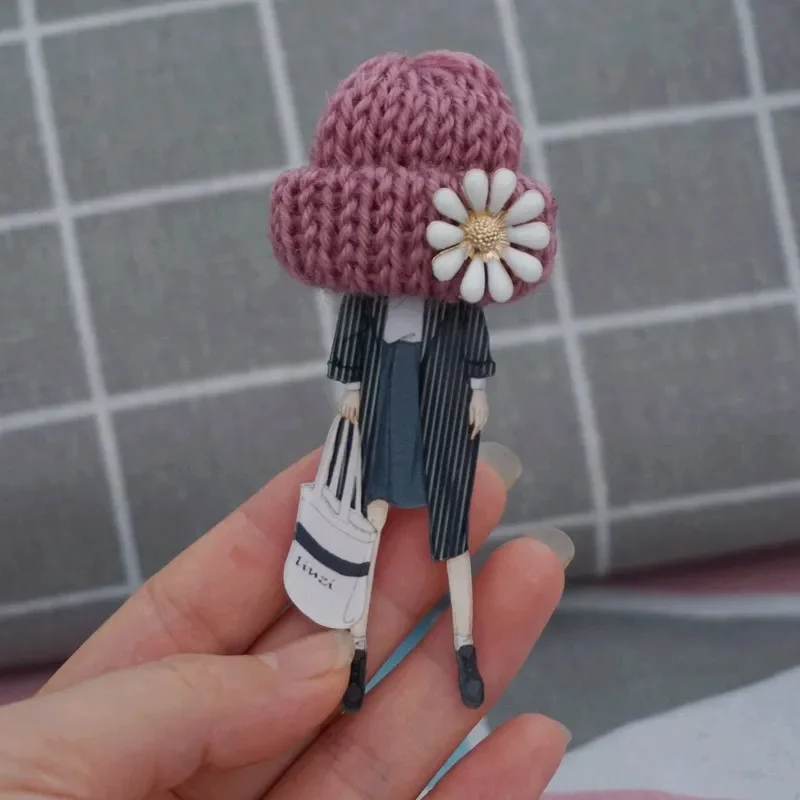 Cute Brooch For Woman Girl Wool Hat Acrylic Brooch Pin Badges Icons on Backpack Friends Gifts