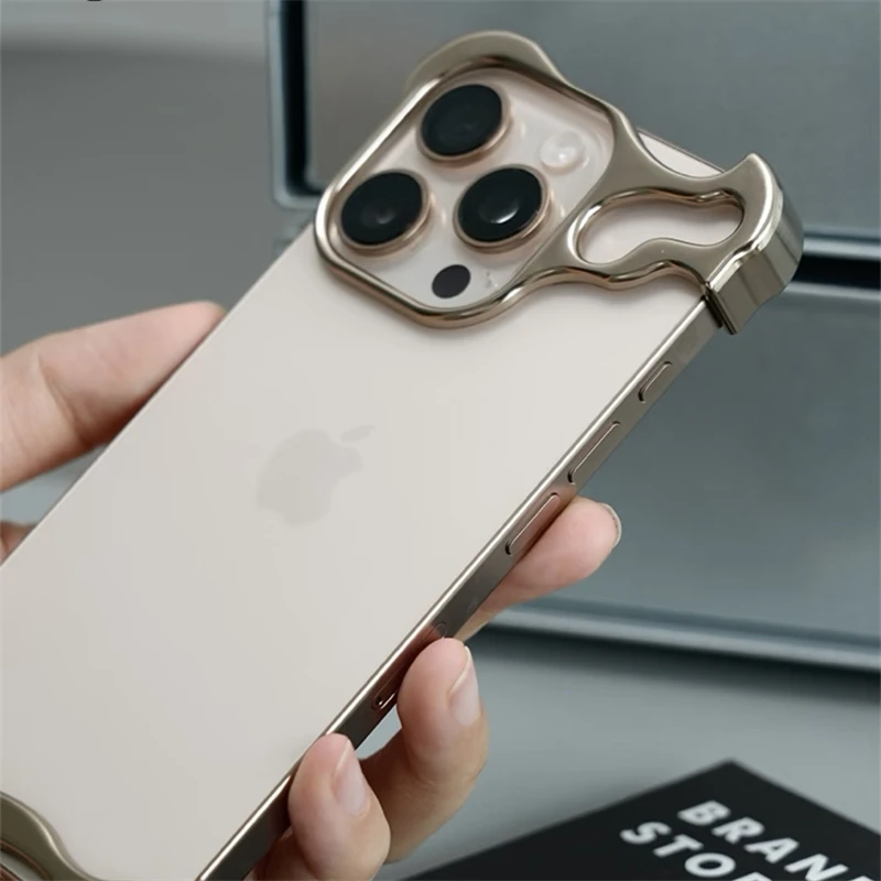 Nieregularne metalowe etui na telefon iPhone 17 16 15 14 13 12 Pro Max Plus 17Air 16E Bezramkowa, odporna na wstrząsy obudowa ze stopu aluminium — zdjęcie produktu 3
