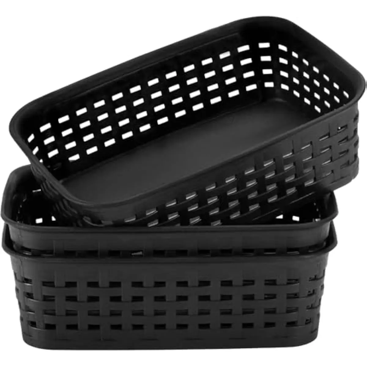 3 Pack Plastic Storage Baskets, Black