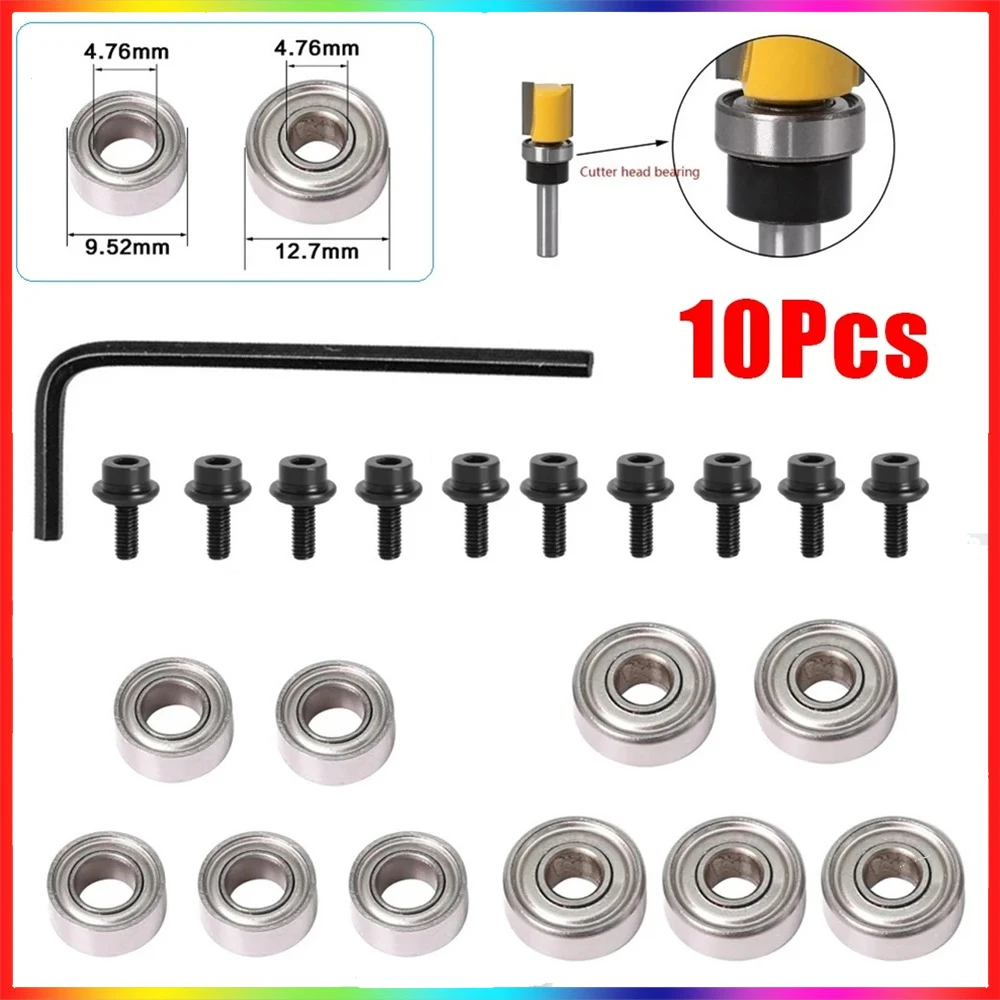 

10pcs Router Bits Top Mounted Ball Bearings Guide For Router Bit Bearing Repair 4.76*9.52+4.76*12.7mm Steel Milling Cutter Heads