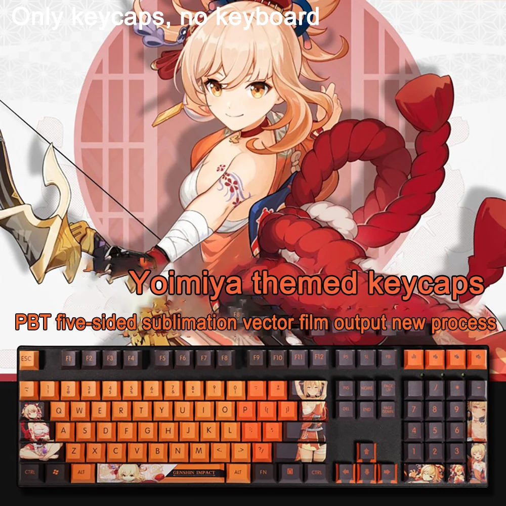 108 Key Genshin Impact Keycap Yoimiya Keycap PBT Dye Subbed Cherry Backlit Keycap Anime Gaming Key For ANSI 61 87 104 108 Layout