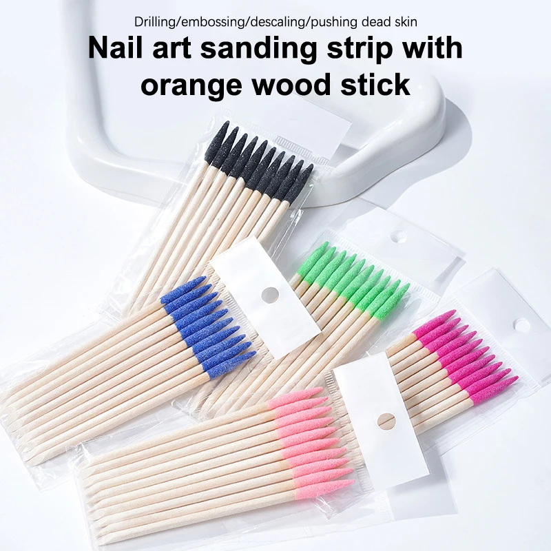 10 قطع خشبية مزدوجة الرأس تلميع عصا مسمار التماس تنظيف الأظافر أداة الرملي الدقيق العصي #3