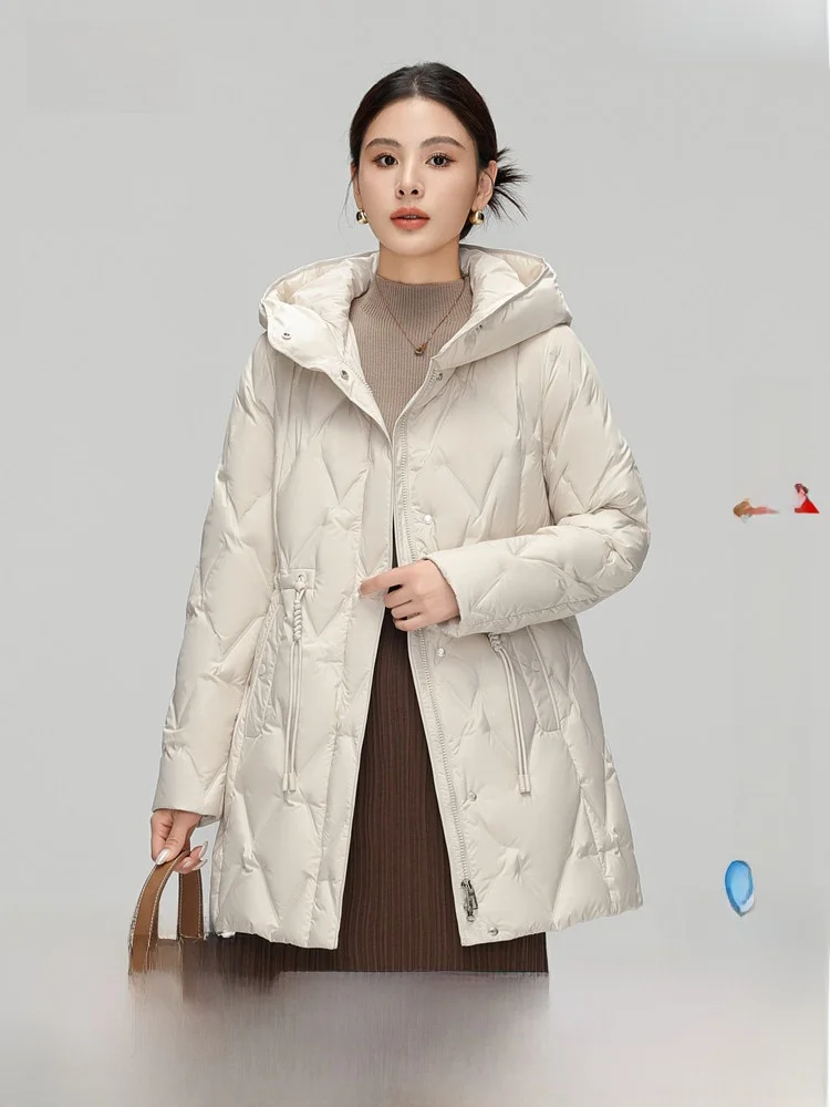 

Warm Mid-Length Women's down Jaet Snow Flng 2026 Spring New Sle Knitted Waist-Cinching Mom Sle Coat Ci Casual