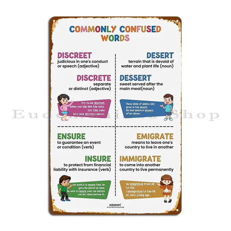 Commonly Confused Words 11 Homophone Metal Sign Wall Decor Designs Wall Decor Funny Pub Tin Sign Poster