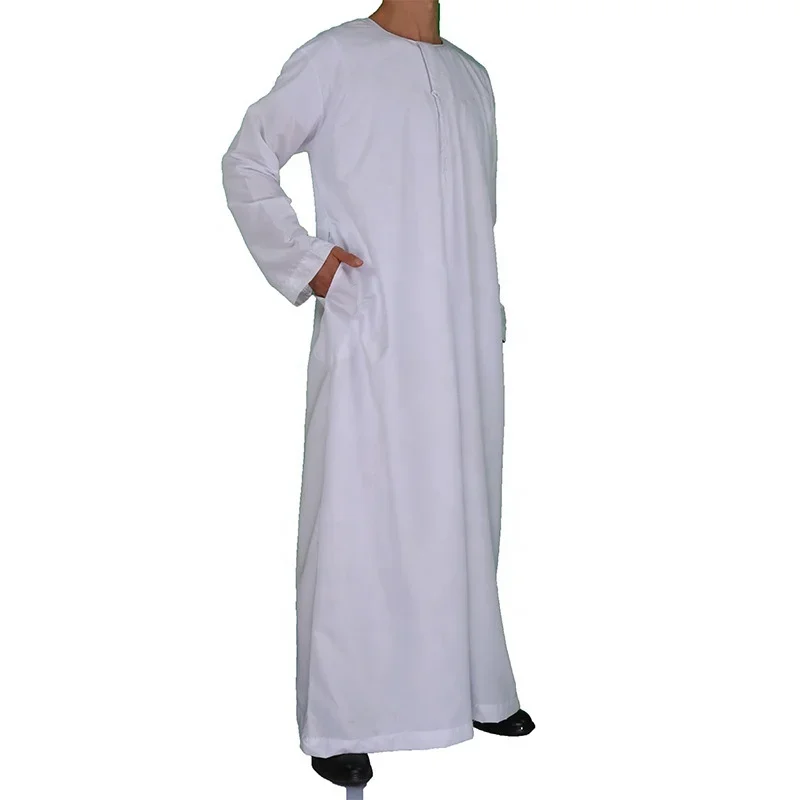 National Costume Men Muslim Clothing White Jubba Thobe Long Sleeve Robes Dubai Middle East Men Islamic Arabic Kaftan Headwear