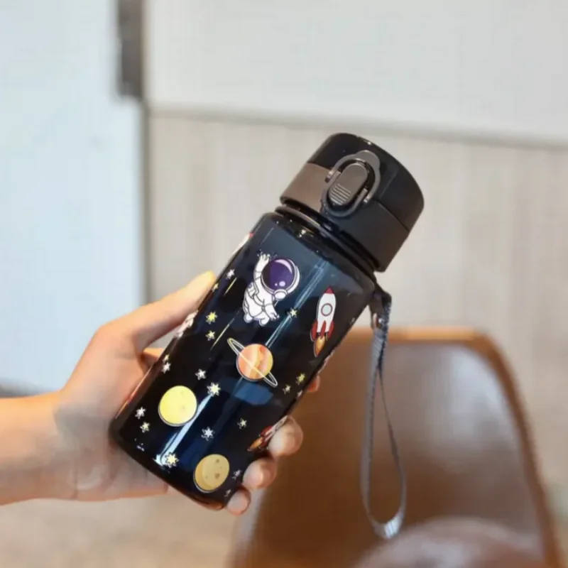 Tasse en plastique imprimée en 3D de 400ml, espace de dessin animé/voiture/poisson/motif, bouteille d'eau Portable, tasse de paille mignonne, anti-fuite