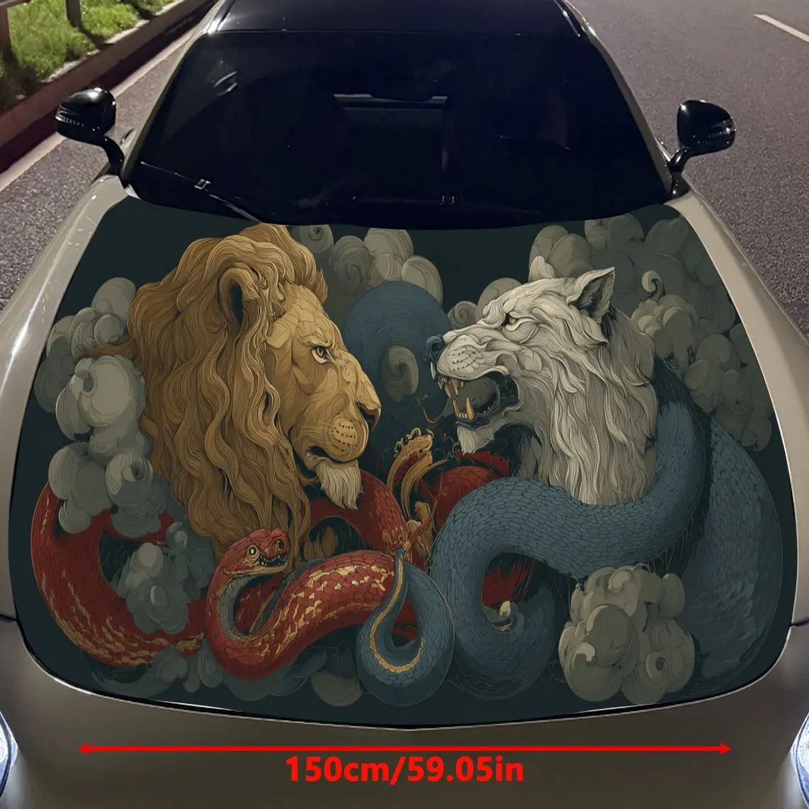 Powerful Lion Wolf Snake Auto Cover Sticker, Waterproof and Self-adhesive Auto Hood Decal, Auto Vinyl Wraps, Cool Car Exterior D