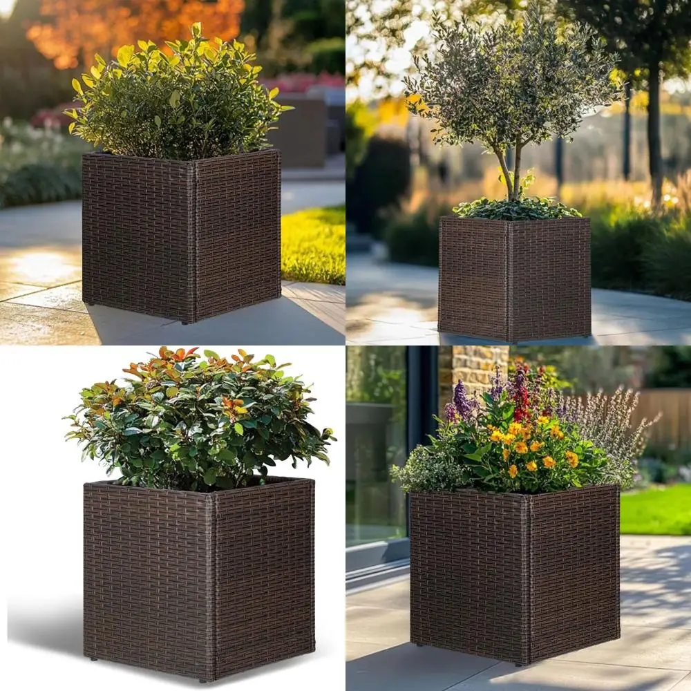 

Большой квадратный плетеный ящик-кашпо с съемным вкладышем для использования на улице и в помещении, 17x17x18 дюймов, коричневый