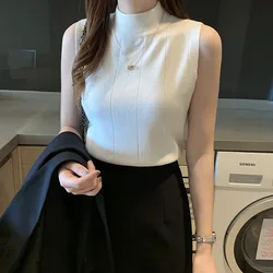 Korean Fashion Ladies Tops Spring New Summer Women Tops Casual Clothes Sleeveless Solid Women Blouse Knit Elastic Blusas