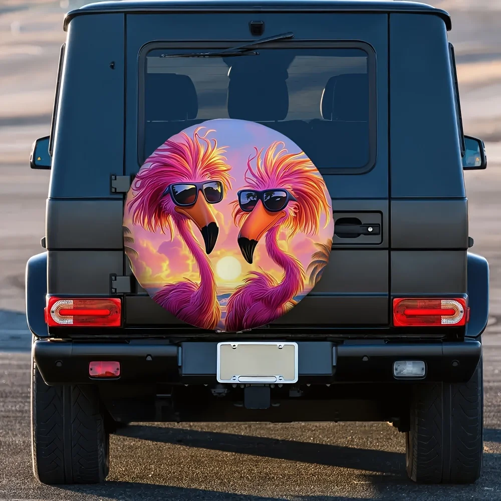 Cool Flamingo Sunglasses Print Spare Tire Cover Durable Polyester for SUV Trailer Truck
