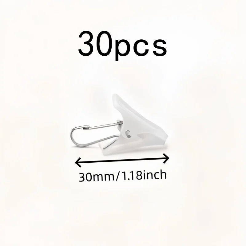30 pcs White Small Clips with Strong Grip, Won't Fall Off, for Fixing Curtains, Hanging Photos and Drying Socks