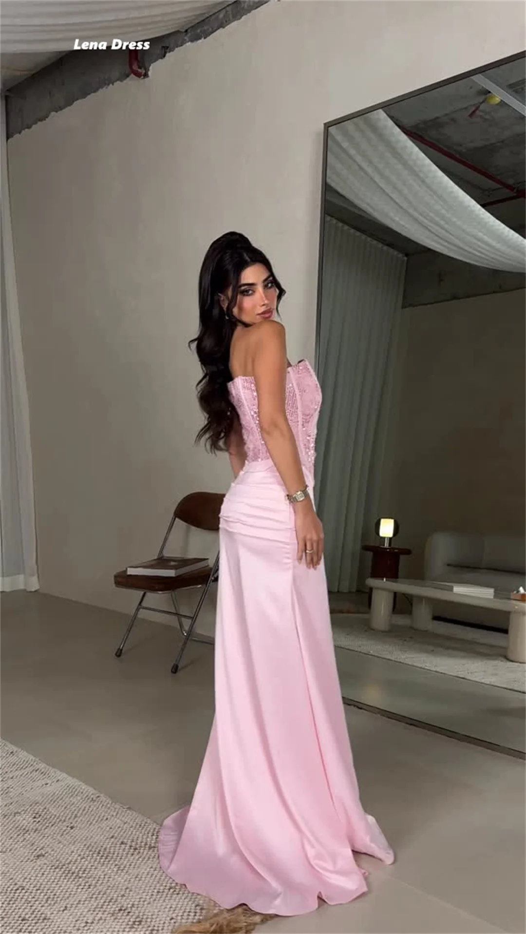 Sukienki wieczorowe szyte na miarę Lena, eleganckie sukienki na przyjęcia dla kobiet 2025, luksusowe różowe sukienki bez rękawów na studniówkę, suknie balowe typu syrena, długie.