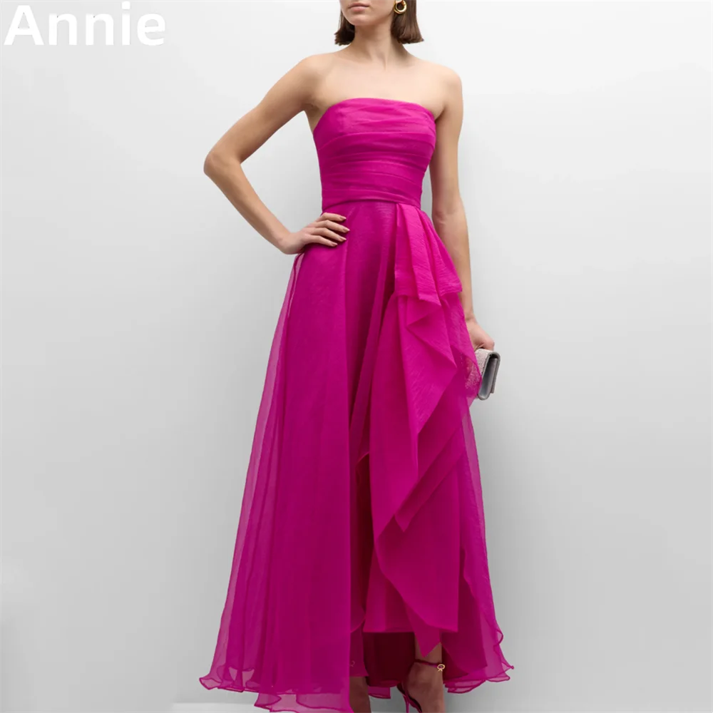 Annie Rose Purple Prom Dresses Elegant Ladies A-line Evening Dress Ruffles Wedding Guests Party Dress 2024فساتين السهرة