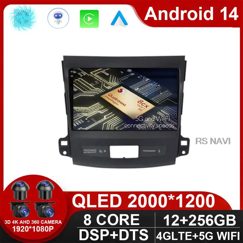 

9" Android 14 Car Radio Multimidia Player For Mitsubishi Outlander Xl 2 2005 - 2012 For Citroen C-Crosser 2007-2013 NO 2din