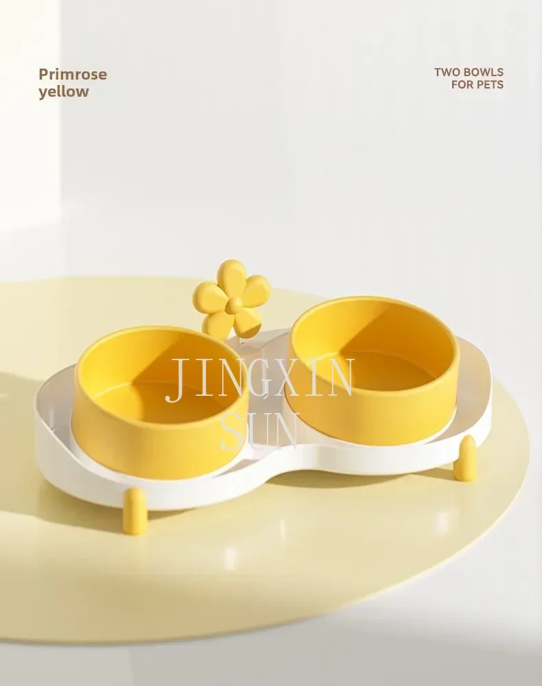 Cat Bowl Ceramic Sunflower Double Bowl Anti-knock