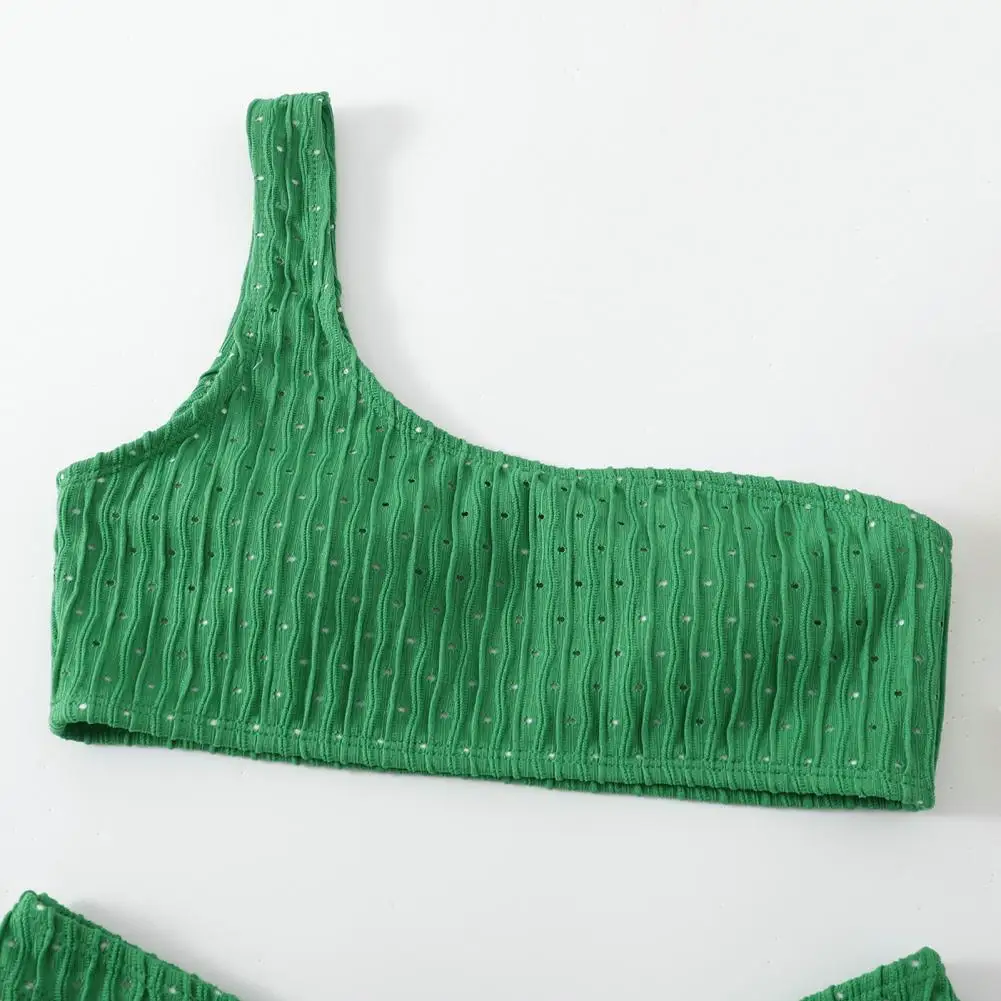 2025 3 pçs/set linhas sem costas textura biquíni saia conjunto um ombro sutiã cintura alta briefs saia conjunto sutiã briefs saia maiô